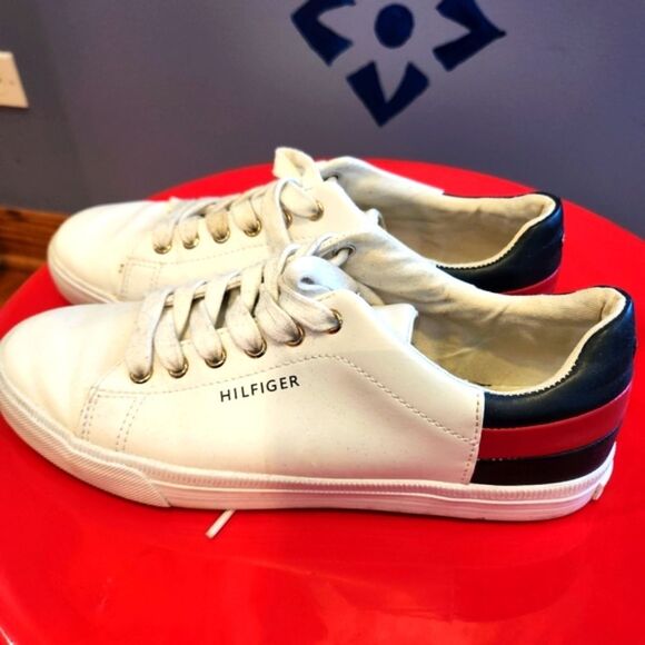 Hilfiger Leather Sneakers with Red and Blue Accents - Picture 1 of 8
